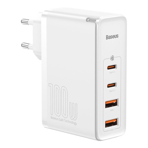 Wall Charger Baseus GaN2 Pro, 100W, 3A, 2 x USB-A - 2 x USB-C, White CCGAN2P-L02