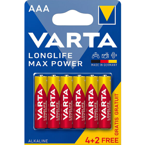 Alkaline Batteries Varta Longlife Max Power, AAA / LR3, 1.5V, 6-Pack