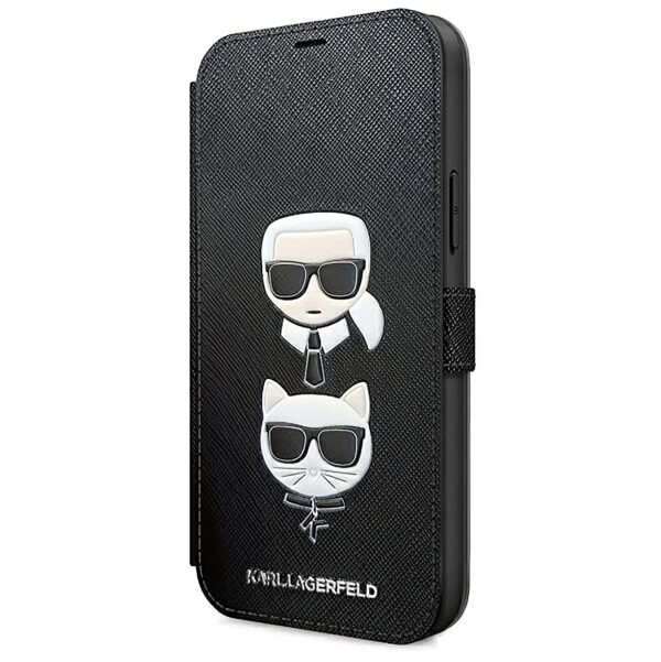 Book Case Karl Lagerfeld Saffiano K&C Heads for Apple iPhone 12 Pro Max, Black KLFLBKP12LSAKICKCBK