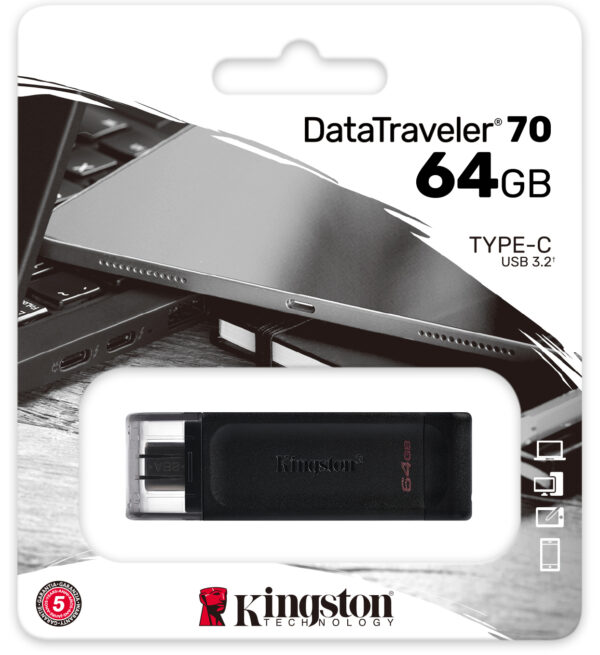 USB-C 3.2 FlashDrive Kingston DataTraveler 70, 64Gb