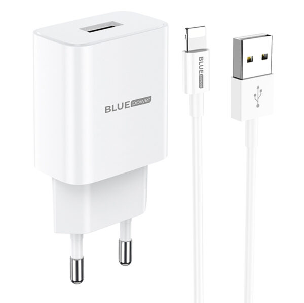 Wall Charger Blue Power BLBA52A, 10W, 2A, 1 x USB-A, with Lightning Cable, White