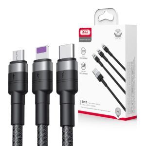 Cable USB XO NB-Q191 3in1 Lightning + USB-C + microUSB 1.2 m 40W black 6920680880232