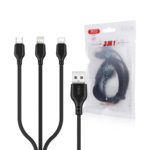 Cable USB XO NB103 3w1 - Lightning + USB-C + microUSB 1,0 m 2,1A black 6920680862689