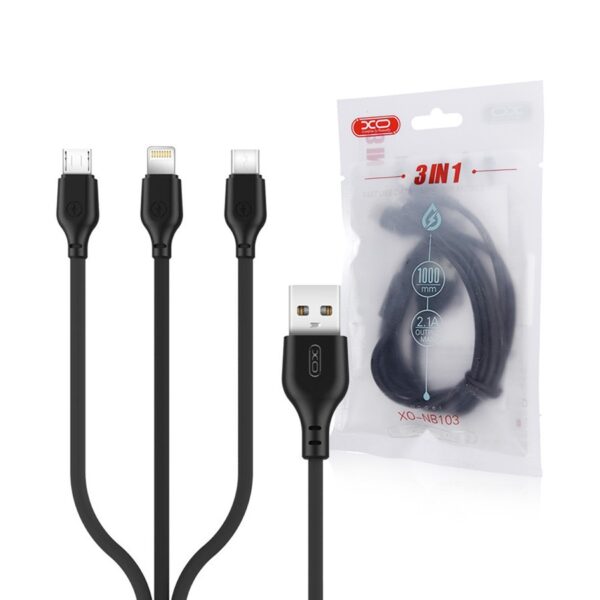 Cable USB XO NB103 3w1 - Lightning + USB-C + microUSB 1,0 m 2,1A black 6920680862689