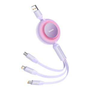 Cable USB Baseus 3in1 Bright Mirror 2 Type-A - micro + Lightning + Type-C 66W 1.1m purple 6932172609115