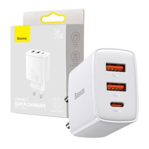 Charger Baseus Compact PD 30W 1x USB-C 2x USB white 6953156207301