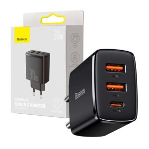 !!!Best price!!! Charger Baseus Compact PD 30W 1x USB-C 2x USB CCXJ-E01 black 6953156207295