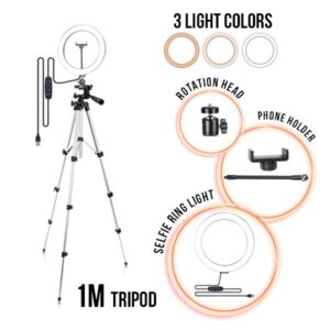 Selfie tripod with remote controller 1,00m LED light 12 inches silver