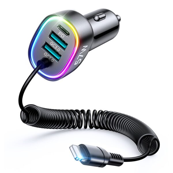 Car charger Joyroom 4in1 PD, QC3.0, AFC, FCP with cable Lightning 1,6m 57W (JR-CL20) black 6941237198969