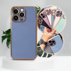 BACK CASE HIGH QUALITY LUXURY PLATED iPhone 13 Pro blue with gold frame 9145576252833