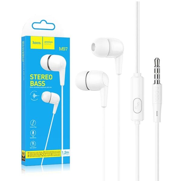 Wired earphones HOCO jack 3.5mm with mic M97 white 6931474771797