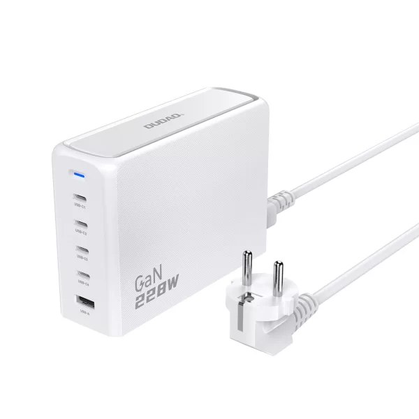 Charger Dudao A228EU GaN 1x USB-A 4x USB-C PD 228W white 6976625331376