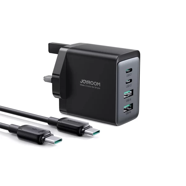 Travel charger Joyroom TCG02 PD USB-C USB-A 67W GaN (UK) + Cable USB-C black 6956116742508