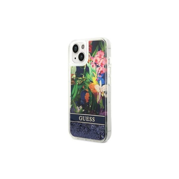 Guess iPhone 14 (6.1') GUHCP14SLFLSB hardcase Flower Liquid Glitter blue 3666339066086