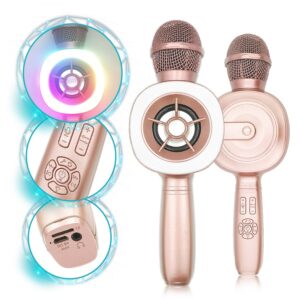 KARAOKE BLUETOOTH WIRELESS MICROPHONE LED STROBE PINK