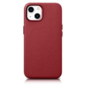 Case iCarer Leather made of natural leather with MagSafe iPhone 14 Plus red 6975092685319