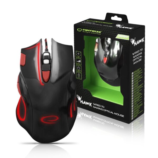 MOUSE GAMING LED 7D USB ESPERANZA EGM401KR HAWK BLACK-RED 5901299925416