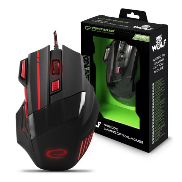 MOUSE GAMING LED 7D OPTIC USB ESPERANZA EGM201R WOLF RED 5901299925454