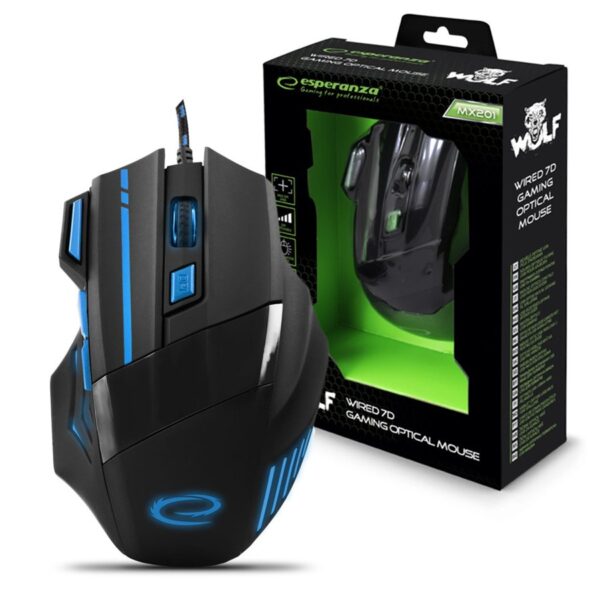 MOUSE GAMING LED 7D OPTIC USB ESPERANZA EGM201B WOLF BLUE 5901299925447