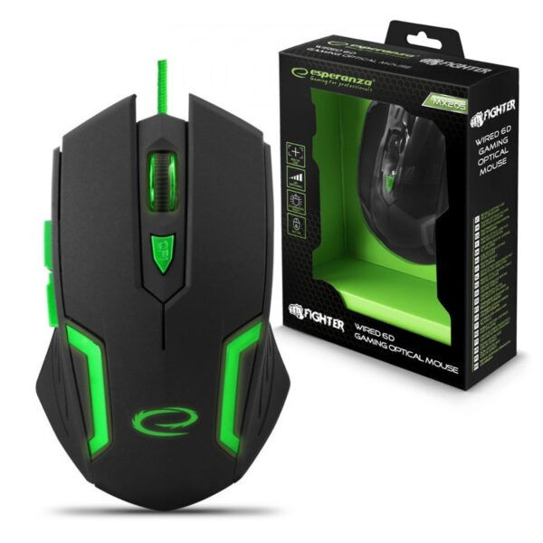 MOUSE GAMING LED 7D OPTIC USB ESPERANZA EGM205G FIGHTER GREEN 5901299925539