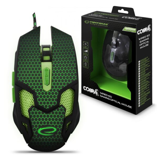 MOUSE GAMING LED 6D OPTIC USB ESPERANZA EGM207G COBRA GREEN 5901299926574