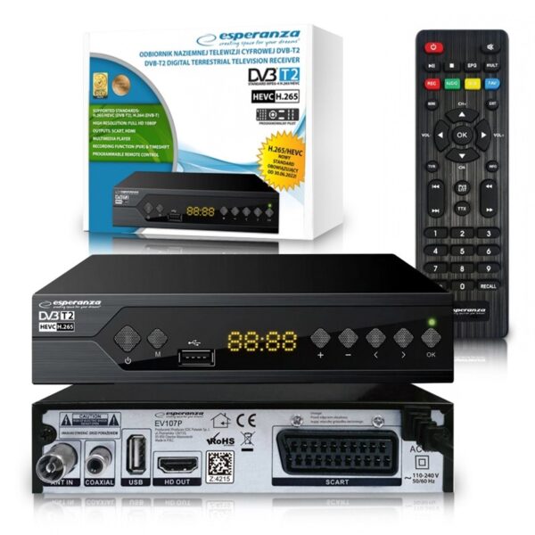 DIGITAL TUNER ESPERANZA DVB-T2 H.265/HEVC EV107P 5901299958094