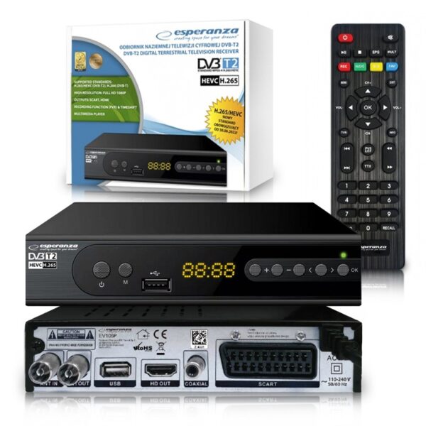 DIGITAL TUNER ESPERANZA DVB-T2 H.265/HEVC EV106R 5901299957776