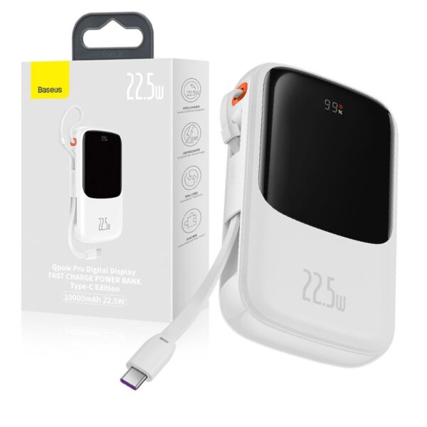 Power bank Baseus Qpow 10000mAh cable Type C 22.5W QC SCP AFC FCP (PPQD020102) white 6932172608491