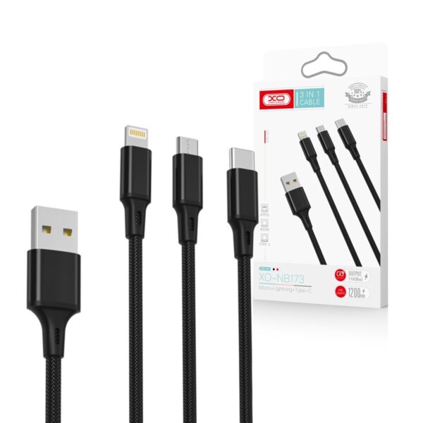 Cable USB XO NB173 3w1 - Lightning + USB-C + microUSB 1,2 m 2,4A black 6920680876235