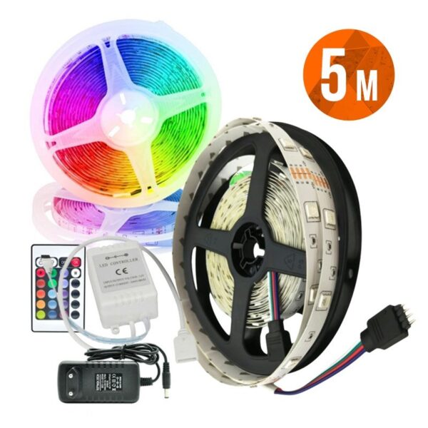 LED tape waterproof RGB 5m remote controller and power supply