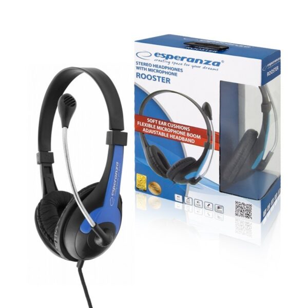 HEADSET WITH MICROPHONE ESPERANZA ROOSTER EH158B BLUE 5901299908709