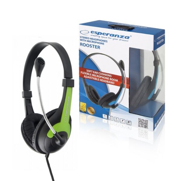 HEADSET WITH MICROPHONE ESPERANZA EH158G ROOSTER GREEN 5901299908716