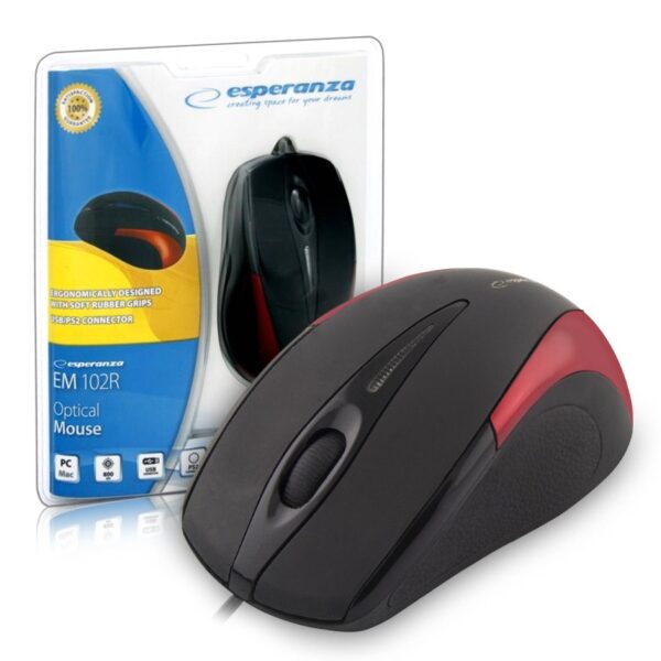 WIRED MOUSE 3D OPTICAL USB ESPERANZA EM102R SIRIUS RED 5905784767055