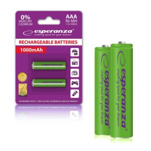 RECHARGEABLE BATTERY ESPERANZA NI-MH AAA 1000MAH 2PCS GREEN 5901299923115