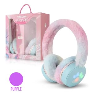 BLUETOOTH HEADSET LED PLUSH EARMUFFS PURPLE