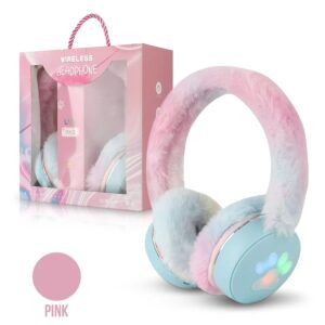 BLUETOOTH HEADSET LED PLUSH EARMUFFS PINK