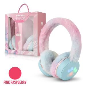 BLUETOOTH HEADSET LED PLUSH EARMUFFS PINK RASPBERRY