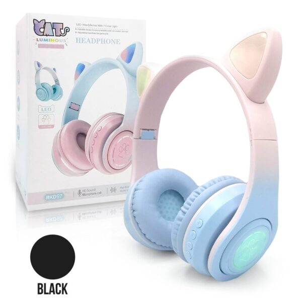 BLUETOOTH HEADSET CAT EARS RAINBOW BLACK