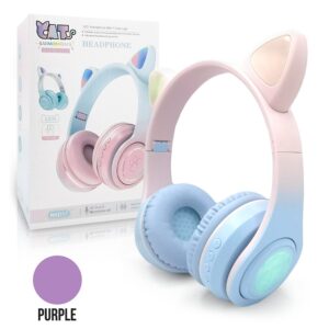 BLUETOOTH HEADSET CAT EARS RAINBOW PURPLE