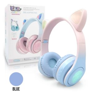 BLUETOOTH HEADSET CAT EARS RAINBOW BLUE