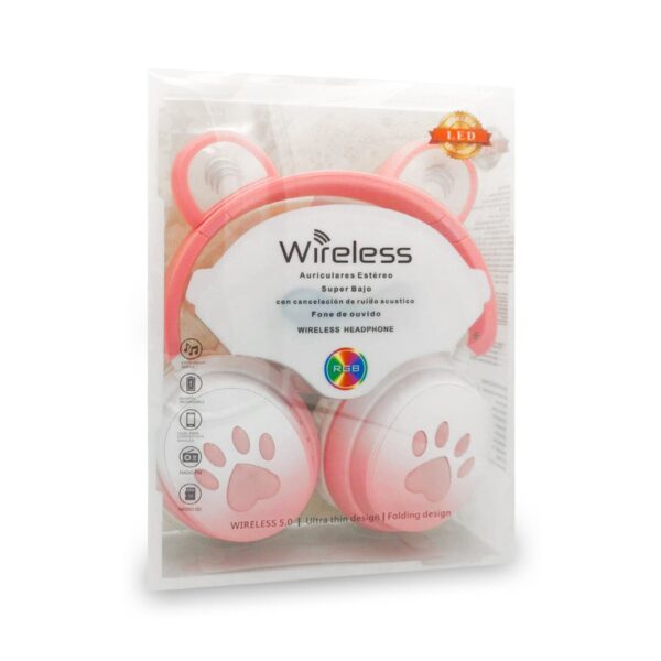 BLUETOOTH HEADSET LED BEAR PINK