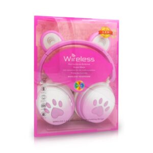 BLUETOOTH HEADSET LED BEAR PINK RASPBERRY