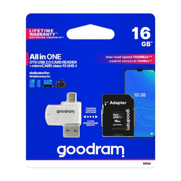 Memory card GoodRam 16GB microSDHC class 10 UHS-I + adapter + card reader 5908267930267