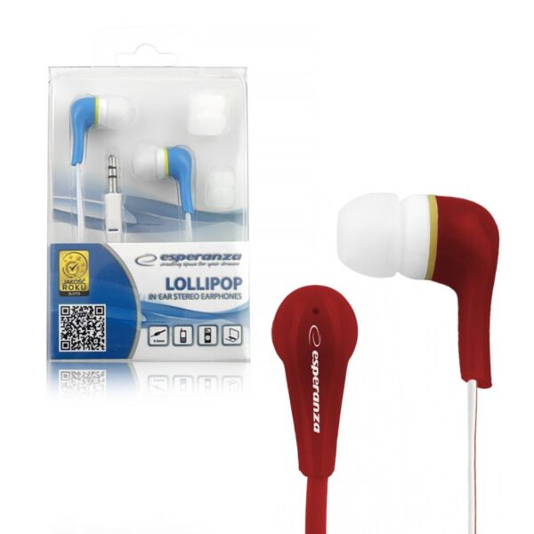 EARPHONES ESPERANZA EH146R LOLLIPOP RED 5901299904909