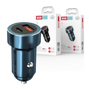 Car charger XO CC32 PD QC 3.0 20W 1X USB 1x USB-C blue 6920680875894