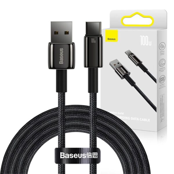 Cable USB Baseus Tungsten Gold USB-A - USB-C 480Mb/s 100W 2m (CAWJ000101) black 6932172618094