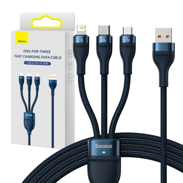 Cable USB Baseus Flash Series Ⅱ 3in1 USB-A USB-C/ Micro-USB/ Lightning 66W 480Mb/s 1.2m blue 6932172618117