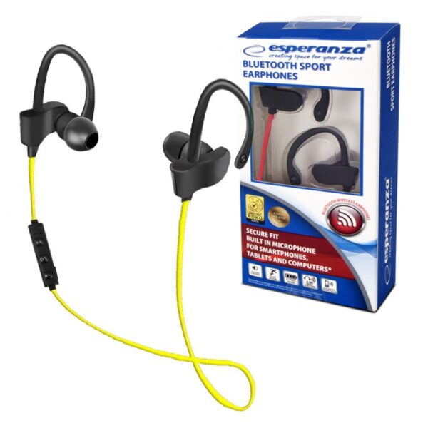 EARPHONES BLUETOOTH SPORT ESPERANZA EH188Y BLACK-YELLOW 5901299941386