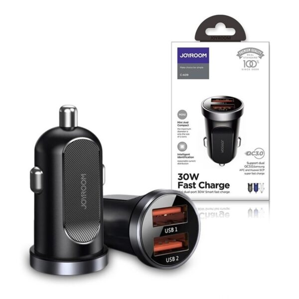 Car charger Joyroom C-A09 mini 2x USB 30W Quick Charge/ SCP/ PD/ AFC black 6941237119438