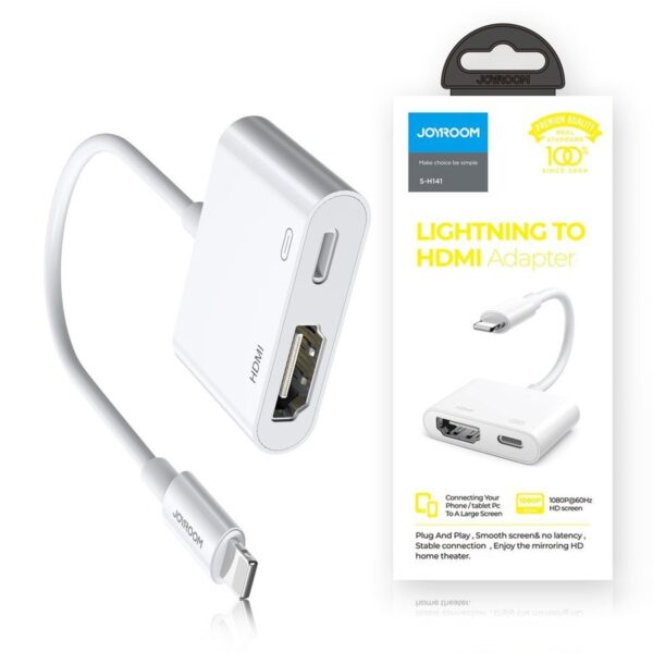 Adapter Joyroom Lightning (male) on HDMI (female) + Lightning (female) FullHD 1080p 60Hz (S-H141 white) white 6941237153449